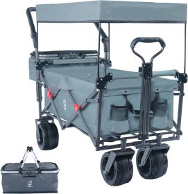 Collapsible Wagon 140L Wagons Carts Foldable with Removable Canopy, Folding Wagon Cart with Wheels for All-Terrain with Brake