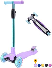 (Pink model) Children's scooter; 3-wheel flash scooter; adjustable height; tilt steering; suitable for outdoor activities for boys and girls