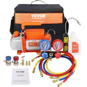 VEVOR 1/4 HP 4.5 CFM AC Vacuum Pump and Gauge Set, Single Stage Rotary Vane HVAC Air Vacuum Pump A/C Refrigerant Kit Manifold Gauge Set