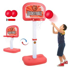 2 In 1 Poolside Basketball Game Set Pool Basketball Goal Indoor Outdoor Kids Basketball Court Water Basketball Toy with 2 Balls Gift for Boys Gir (Color: Red)