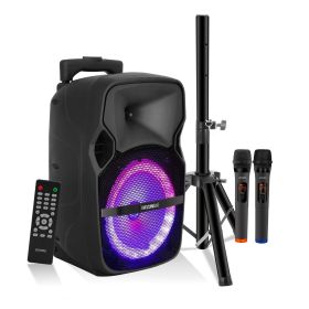 5 CORE 8 Inch TWS PAIR Bluetooth Party Speakers 250 W Portable Karaoke PA System Rechargeable Loud Speaker + Tripod Stand & 2x Wireless Mics LED (sku: ACTIVE HOME 8 2-MIC)